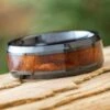 Burl Wood In Beveled Black Ceramic Ring