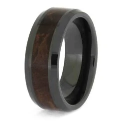 Burl Wood In Beveled Black Ceramic Ring -Johan Jewelry Shop Ebcburl8 4 3