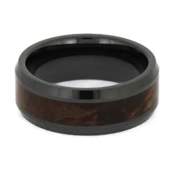 Burl Wood In Beveled Black Ceramic Ring -Johan Jewelry Shop Ebcburl8 4 4