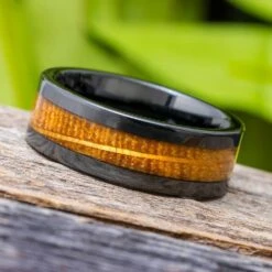 Black Zirconium & Whiskey Barrel Wood Men's Wedding Band 10 Black Zirconium & Whiskey Barrel Wood Men's Wedding Band -Johan Jewelry Shop Ebzflatwhisk8 4ArtAprilCropped 2
