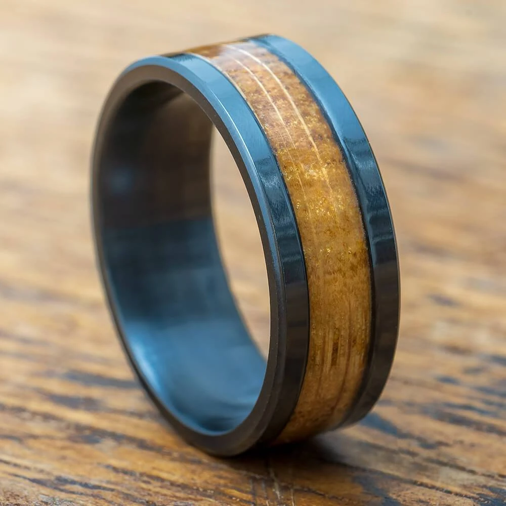 Black Zirconium & Whiskey Barrel Wood Men's Wedding Band 3 Black Zirconium & Whiskey Barrel Wood Men's Wedding Band