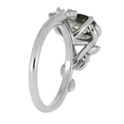 Floral Engagement Ring With Moss Agate 12 Floral Engagement Ring With Moss Agate -Johan Jewelry Shop Forest Engagement Solitaire