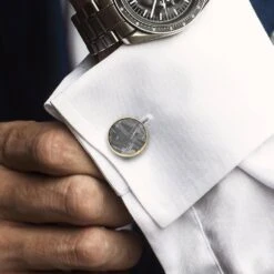 Round 10k Or 14k Gold Gibeon Meteorite Cuff Links -Johan Jewelry Shop GoldCuffLinksonShirt