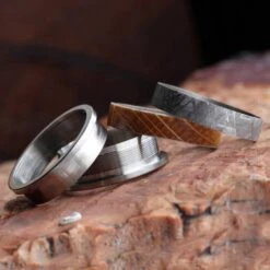 Modular Titanium Ring Set With Whiskey Barrel Oak & Meteorite Inlays 13 Modular Titanium Ring Set With Whiskey Barrel Oak & Meteorite Inlays -Johan Jewelry Shop INTCOREB FP WDWHI5 MT5 1copy