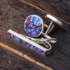 Gem Alloy Gift Set - Cuff Links & Tie Clip -Johan Jewelry Shop LavaTurquoiseMosaic