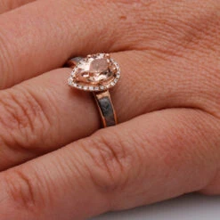 Pear-Cut Morganite Halo Engagement Ring With Meteorite -Johan Jewelry Shop MG 9565