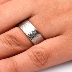 Hammered Titanium Wedding Band With A Mahogany Wood Sleeve -Johan Jewelry Shop MG 9633