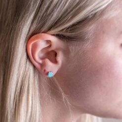 Turquoise Stone Stud Earrings 11 Turquoise Stone Stud Earrings -Johan Jewelry Shop NC103OnEar 1