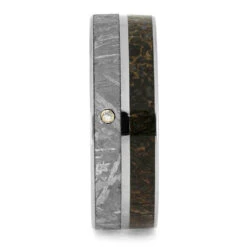 Dinosaur Bone Wedding Band With A Diamond In Meteorite -Johan Jewelry Shop New18252