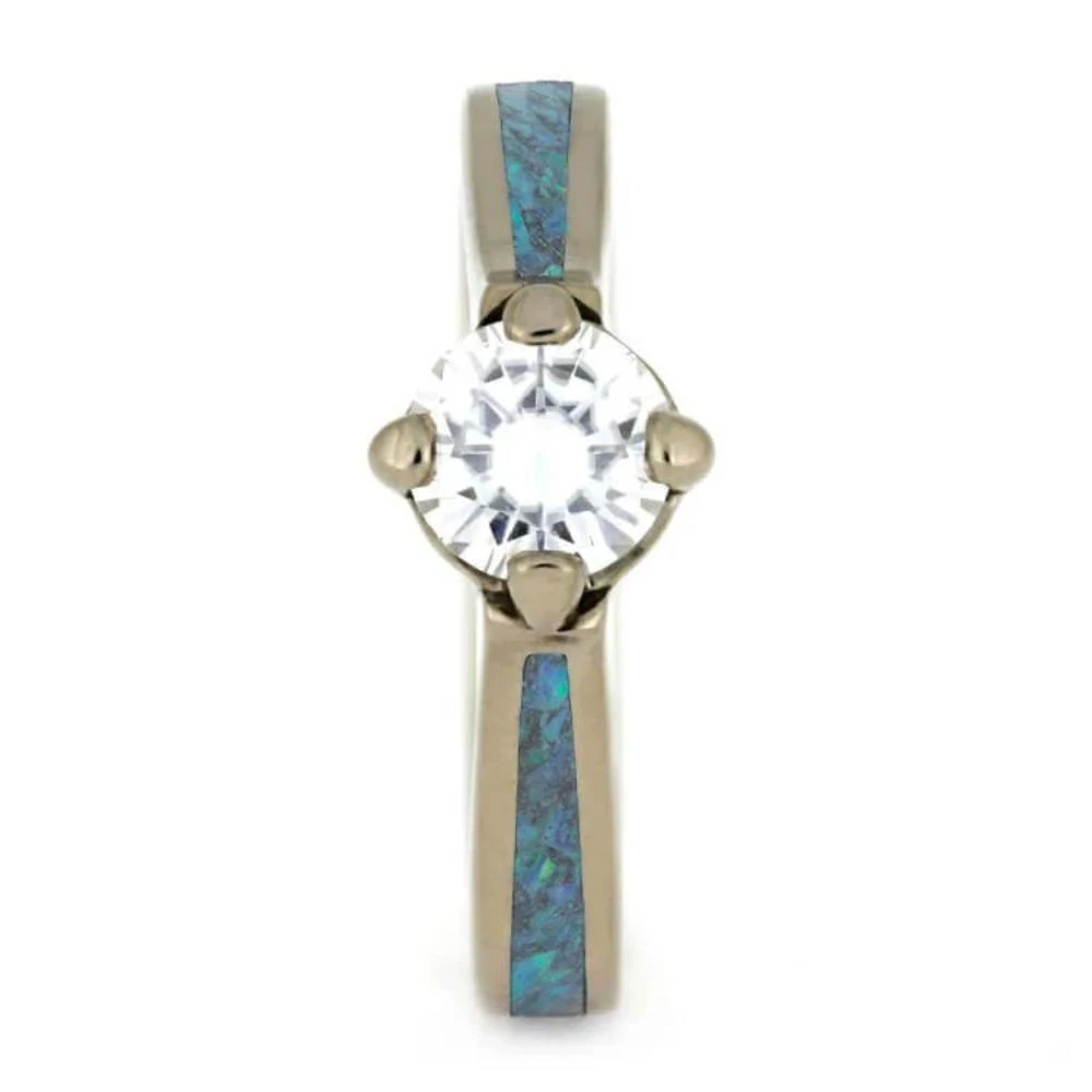 Opal Engagement Ring With Round Cut Moissanite 5 Opal Engagement Ring With Round Cut Moissanite - Image 3