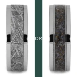 Modular Titanium Ring Set With Dinosaur Bone & Meteorite Inlays -Johan Jewelry Shop OR B Meteorite Dino