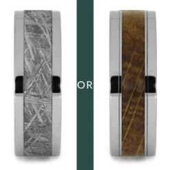 Modular Titanium Ring Set With Whiskey Barrel Oak & Meteorite Inlays 11 Modular Titanium Ring Set With Whiskey Barrel Oak & Meteorite Inlays -Johan Jewelry Shop OR B Meteorite Whiskey