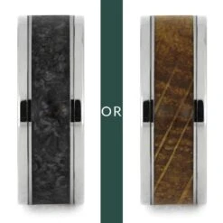 Whiskey Barrel Oak & Dinosaur Bone Modular Titanium Ring Set -Johan Jewelry Shop OR C Dino Whiskey