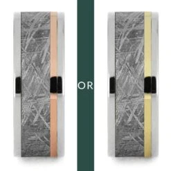 Meteorite & Gold Modular Titanium Ring Set 9 Meteorite & Gold Modular Titanium Ring Set -Johan Jewelry Shop OR C Meteorite YG RG