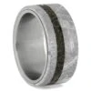 Meteorite Ring With Offset Inlay Of Fossilized Dinosaur Bone 1 Meteorite Ring With Offset Inlay Of Fossilized Dinosaur Bone -Johan Jewelry Shop RS10360E