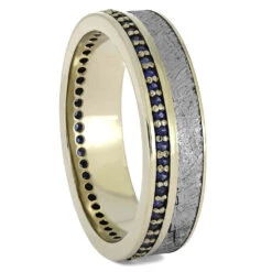 Blue Sapphire Eternity Band With Gibeon Meteorite In White Gold