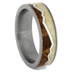 Men's Wood Mountain Design Ring In Titanium