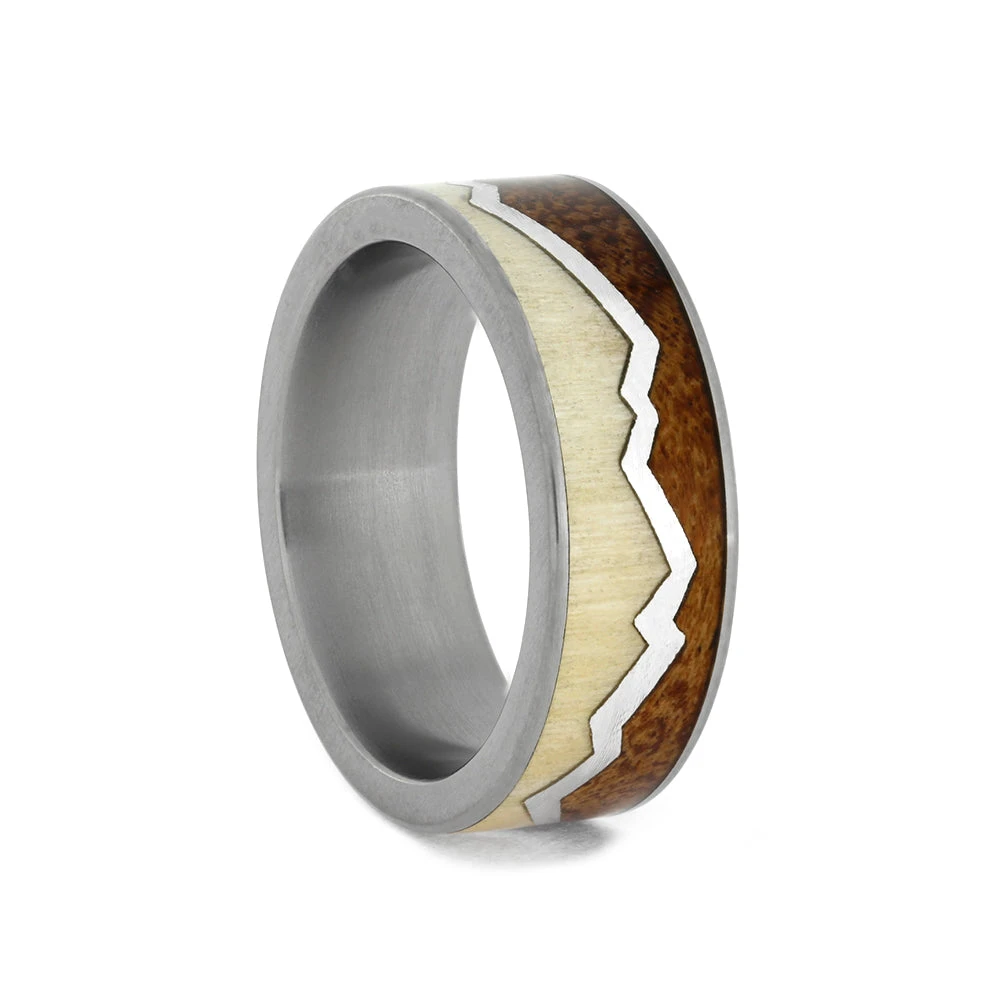 Men's Wood Wedding Band With Mountain Ring Design 3 Men's Wood Wedding Band With Mountain Ring Design