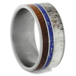 Unique Antler Ring With Blue Stardust™ & Amboyna Wood