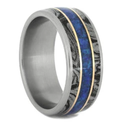 Unisex Opal Wedding Band With Rose Gold & Black & White Mokume