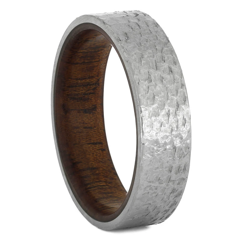 Wedding Band With Mahogany Wood Sleeve And Hammered Finish 3 Wedding Band With Mahogany Wood Sleeve And Hammered Finish