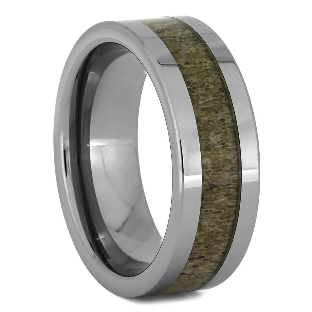 Naturally Shed Deer Antler Ring With Tungsten Band 4 Naturally Shed Deer Antler Ring With Tungsten Band - Image 2