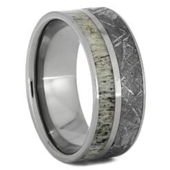 Meteorite Wedding Band With Deer Antler