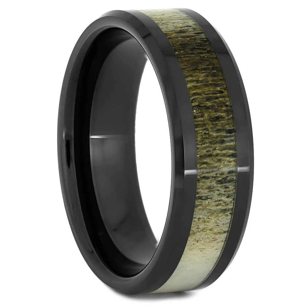 Deer Antler Wedding Band In Black Ceramic 3 Deer Antler Wedding Band In Black Ceramic