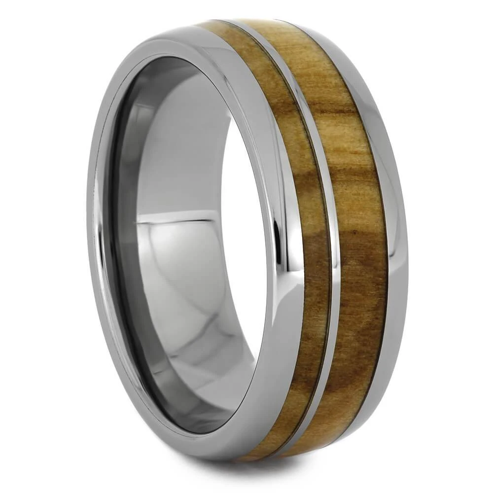 Olive Wood Wedding Band With Titanium Pinstripe, Wood Ring 4 Olive Wood Wedding Band With Titanium Pinstripe, Wood Ring - Image 2
