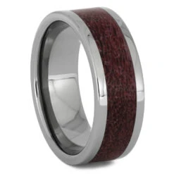Wedding Ring With Red Deer Antler Inlay