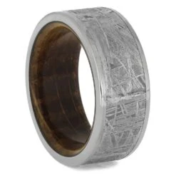 Meteorite Wedding Band With Whiskey Barrel Oak Wood