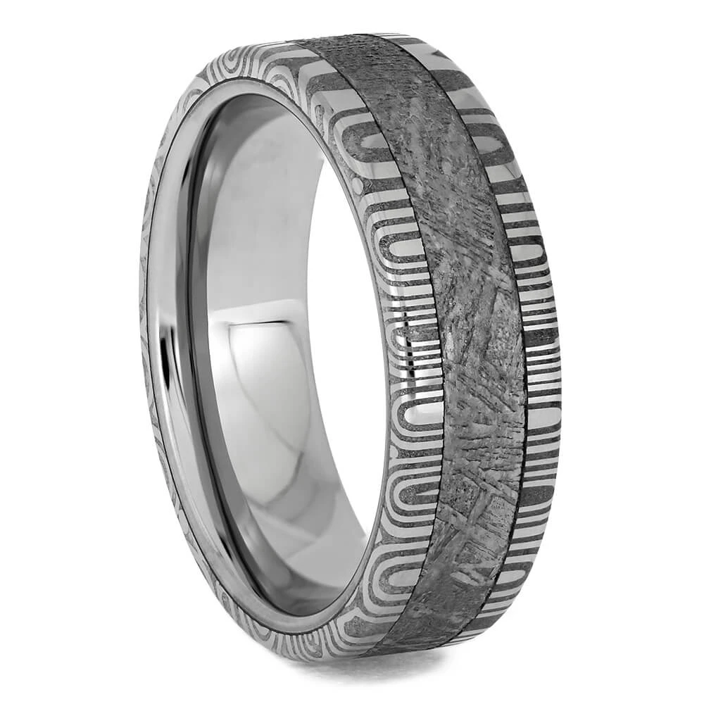 Meteorite & Damascus Steel Wedding Band 3 Meteorite & Damascus Steel Wedding Band