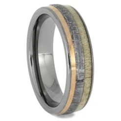 Antler And Meteorite Men's Wedding Band With Rose Gold