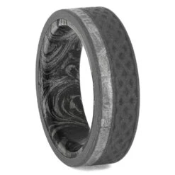Men's Meteorite Ring With Celtic Pattern & Mokume Sleeve