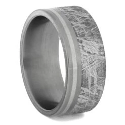 Masculine Wedding Band With Meteorite And Platinum Pinstripe