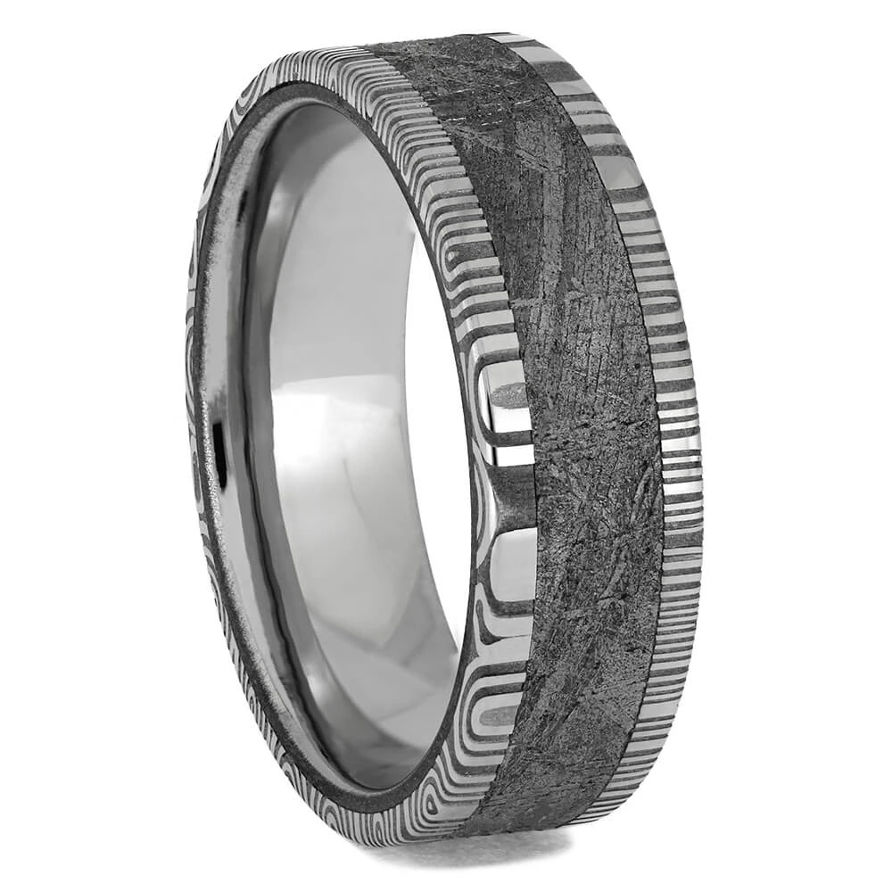 Meteorite Ring With Damascus Steel Edges 3 Meteorite Ring With Damascus Steel Edges