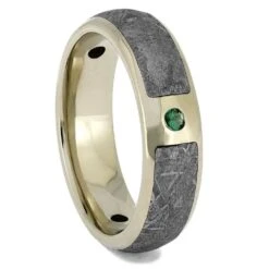 Meteorite Wedding Band With Gemstones -Johan Jewelry Shop RS11657new 1