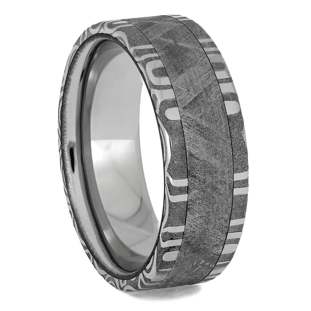 Meteorite Ring With Damascus Steel Edges 4 Meteorite Ring With Damascus Steel Edges - Image 2