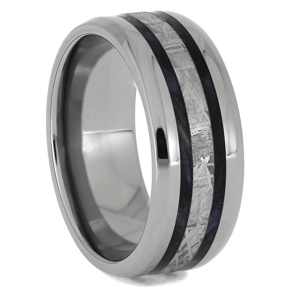 Meteorite Wedding Band With Purple Box Elder Wood 3 Meteorite Wedding Band With Purple Box Elder Wood