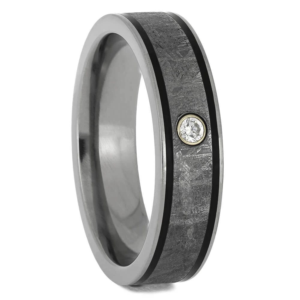 Meteorite Wedding Band With Bezel Solitaire Diamond 3 Meteorite Wedding Band With Bezel Solitaire Diamond