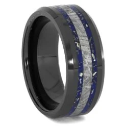 Blue Stardust & Meteorite Wedding Band In Black Ceramic