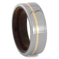 Ironwood And Titanium Wedding Band With Rose Gold Accent