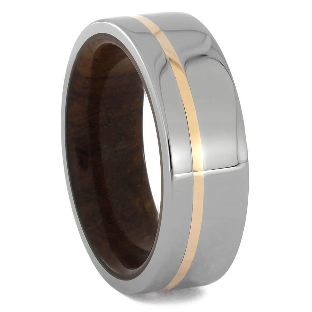 Ironwood And Titanium Wedding Band With Rose Gold Accent 3 Ironwood And Titanium Wedding Band With Rose Gold Accent