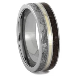 Dinosaur Bone & Meteorite Ring With White Gold Accent