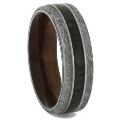 Meteorite And Fossil Ring With Kauri Wood Sleeve