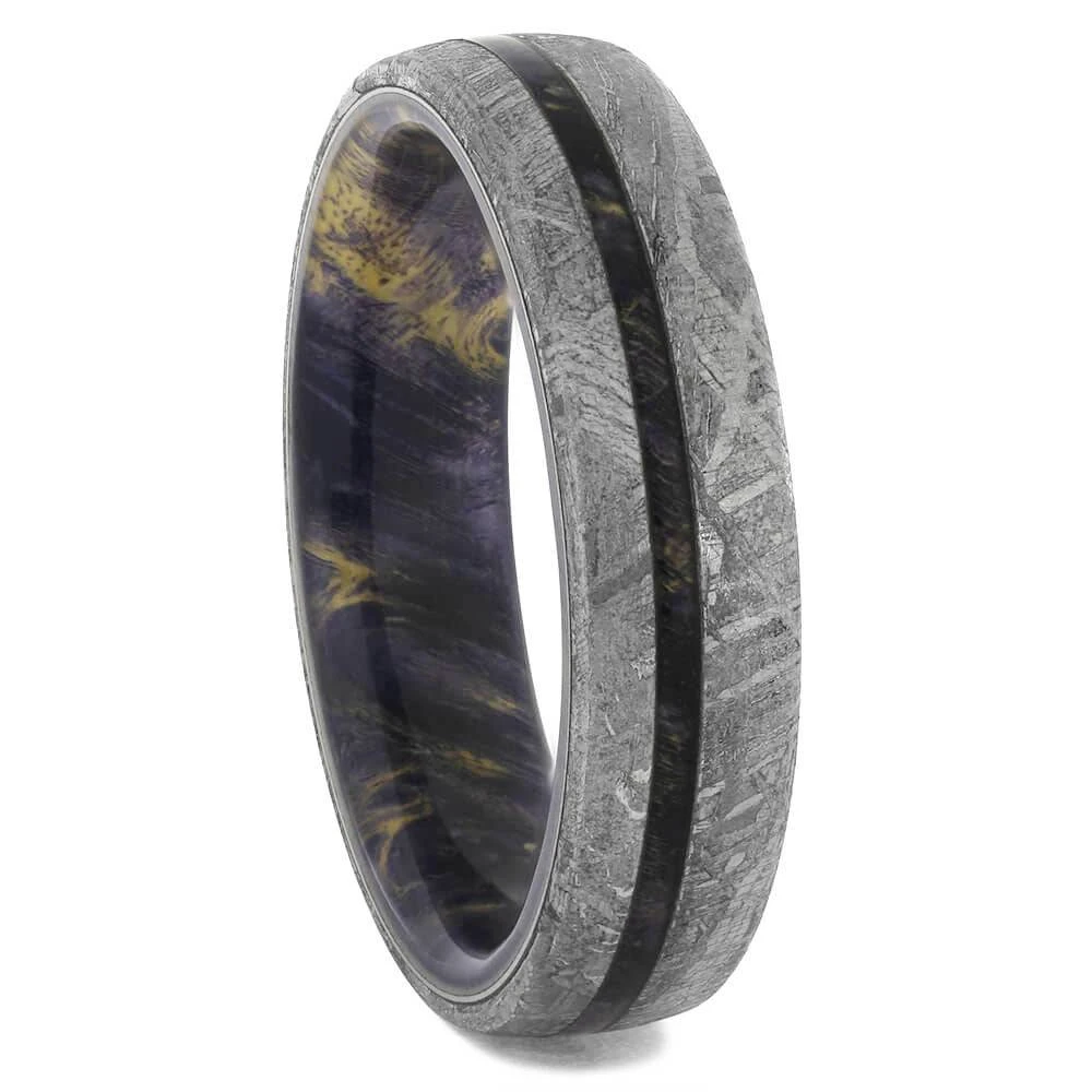 Purple Wood Wedding Band With Gibeon Meteorite 3 Purple Wood Wedding Band With Gibeon Meteorite