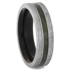 Dinosaur Bone & Meteorite Ring With Cocobolo Sleeve