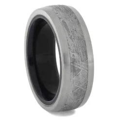Gibeon Meteorite Wedding Band With Mokume Sleeve