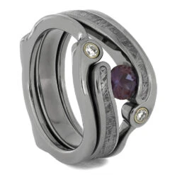 Meteorite Bridal Set With Alexandrite Engagement Ring