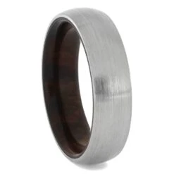 Brushed Titanium Wedding Band With Ironwood